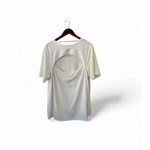 Ava & Viv Cut Out Top Womens 2X White Ribbed Short Sleeve Blouse